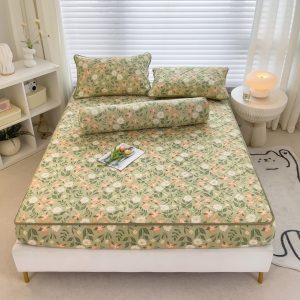 Home Bộ ga gối cotton đũi Hàn chần bông họa tiết mang đến giấc ngủ ngon