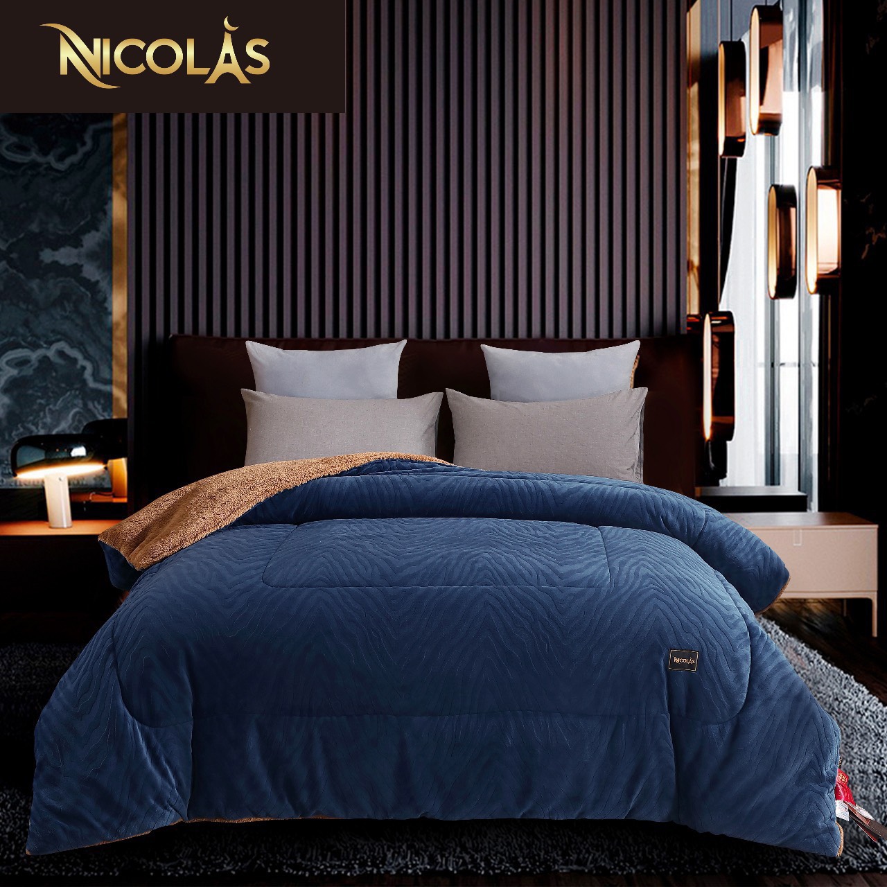 Chăn lông cừu Pháp Nicolas Cao Cấp Chăn lông cừu Pháp Nicolas với họa tiết 4D độc đáo, tinh xảo, mang đến cảm giác mới lạ, độc đáo